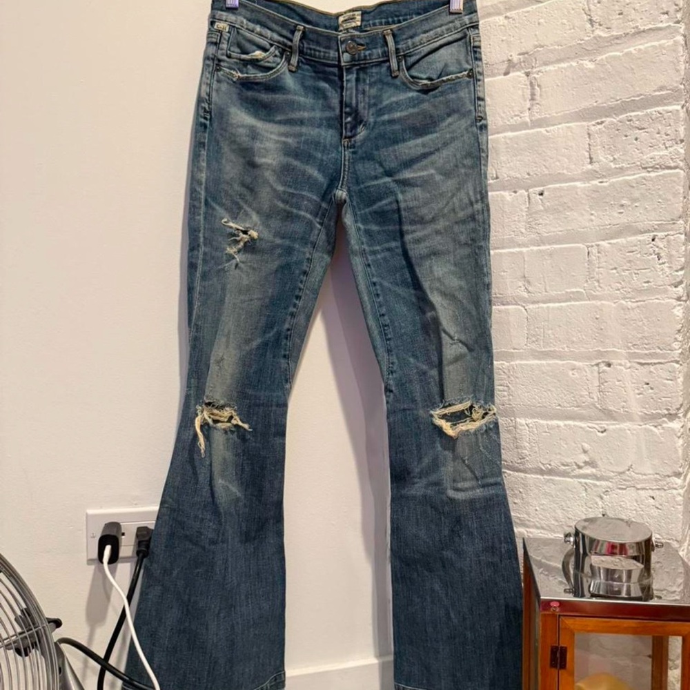 Citizens Of Humanity Blue Distressed Flare Jeans